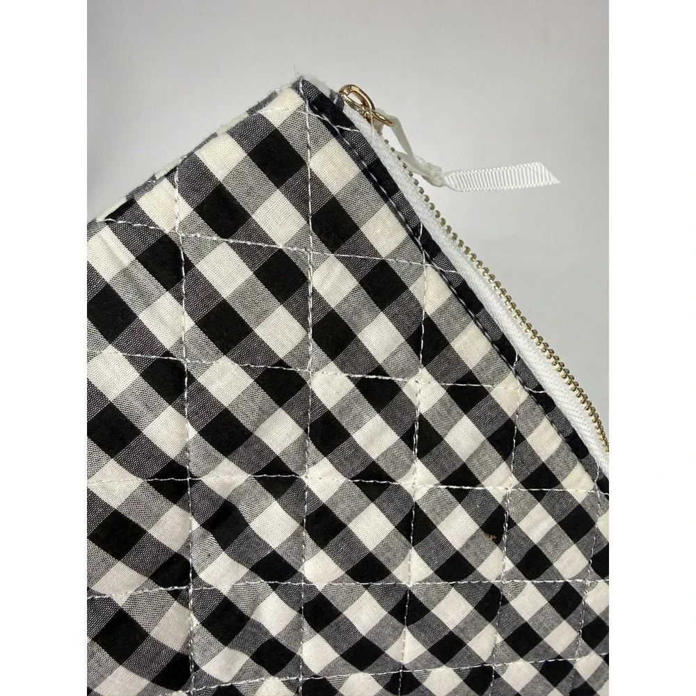 Sugar Paper Los Angeles Quilted Black Glingham Cosmetic Bag Zipper Pouch Cotton